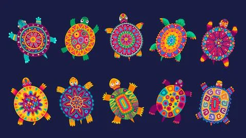 Bright mexican mayan, aztec turtle tortoise totems Stock Illustration