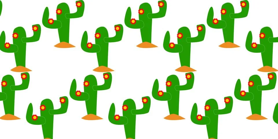 Bright mexican pattern with blossom flat cactus Stock Illustration