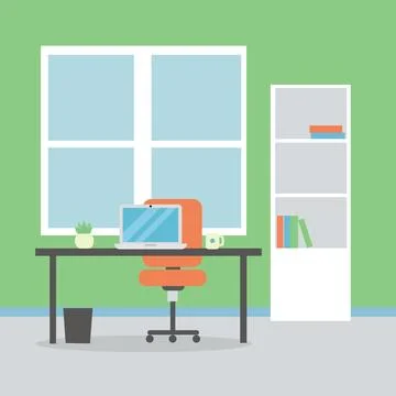 Bright Minimalist Office With Large Window Stock Illustration