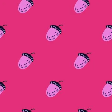 Bright minimalistic seamless pattern with chesnut simple ornament. Pink palet Illustrazione stock