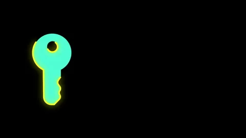 Bright mint key with neon yellow glow on black background. High contrast digital Stock Footage 314918036