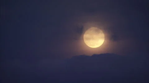 Bright Misty Full Moon in Clouds Time Lapse HD Video Stock Footage 57976732