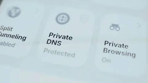 Bright mobile settings row showing split tunneling Video stock 342490599
