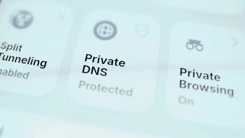 Bright mobile settings row showing split tunneling Stock Photos