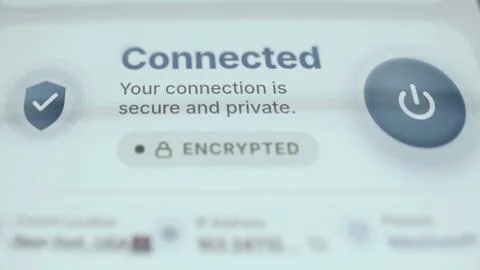 Bright mobile status card confirming the connection is secure private Stock Photos