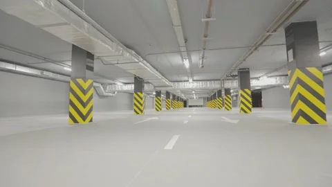 Bright modern car parking. Empty underground parking. Modern empty underground Видео 226944598