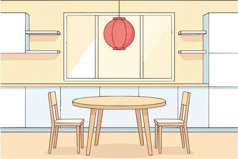 Bright modern kitchen interior with large window natural daylight wooden ro.. Stock Illustration