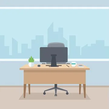 Bright Modern Office With Large Window Stock Illustration