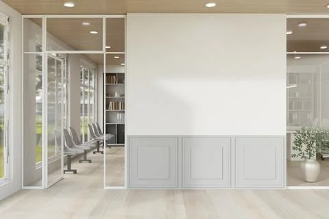 Bright Modern Waiting Room Interior with Glass Partitions and Wooden Flooring Stock Illustration