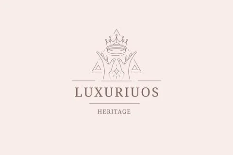 Bright monarchy antique crown with human hands triangle geometric frame line  Stock Illustration
