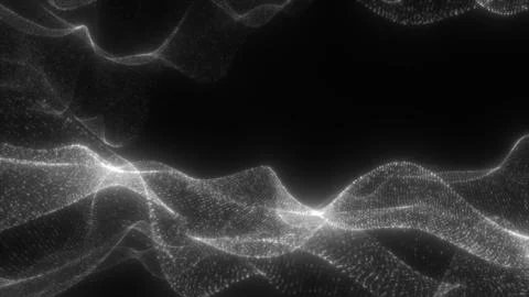 Bright monochrome glowing digital waves forming a complex flowing mesh of lig Illustrazione stock