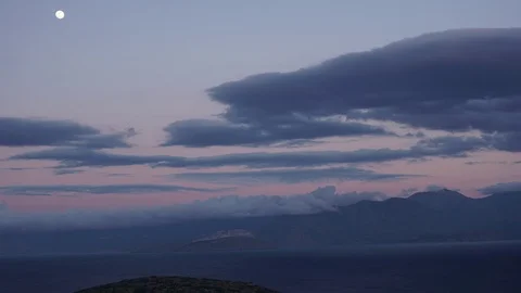 The Bright Moon On The Background Of The Mountain. Wide Angle. Time Lapse Stock-Footage 109062781