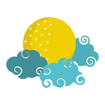 Bright moon clouds sky cartoon isolated icon style Stock Illustration