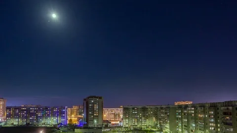Bright Moon Over City Stock Footage 75450687