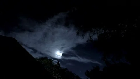 Bright Moon Shining Through Clouds at Night Stock Footage 346205181