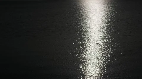Bright Moonlight Reflection Shimmering On Dark Rippling Water Surface Stock Footage 330742296