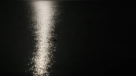 Bright Moonlight Reflection Sparkling On Dark Water Surface Stock Footage 331143351