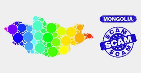 Bright Mosaic Mongolia Map and Distress Scam Stamp Seal Stock Illustration