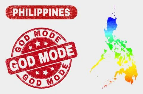 Bright Mosaic Philippines Map and Distress God Mode Watermark 스톡 일러스트