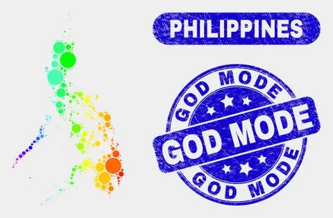 Bright Mosaic Philippines Map and Distress God Mode Stamp Seal Stock Illustration