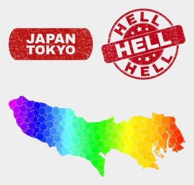 Bright Mosaic Tokyo Prefecture Map and Grunge Hell Watermark Stock-Illustration