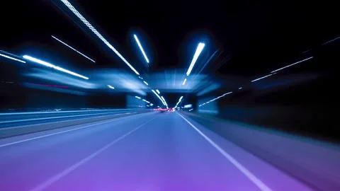 Bright Motion Timelapse of a Speedy Night Drive in a Big City, Windshield View Video stock 250143729