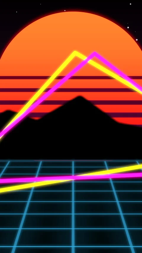 Bright Mountain Scenery With Retro Grid And Glowing Peaks, Dynamic Mountain Stock Footage 324866086