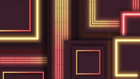 Bright moving neon lines. Abstract geometric background. Glowing neon frames. Stock Illustration