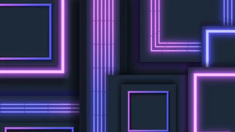 Bright moving neon lines. Abstract geometric background. Glowing neon frames. Stock Illustration