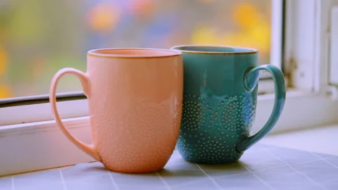 Bright mugs with coffee Stock Footage 150205782