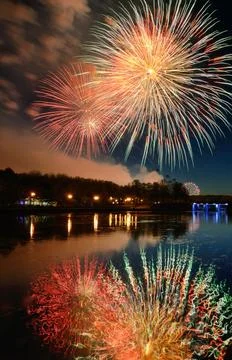 Bright multi-colored fireworks lights Stock Photos