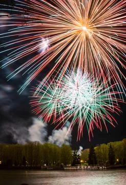 Bright multi-colored fireworks lights Stock Photos