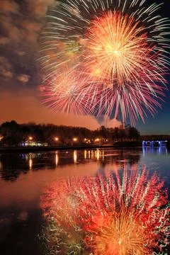 Bright multi-colored fireworks lights Stock Photos