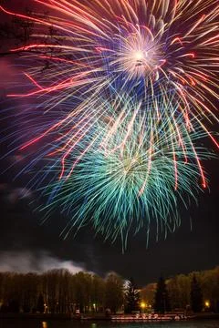 Bright multi-colored fireworks lights Stock Photos