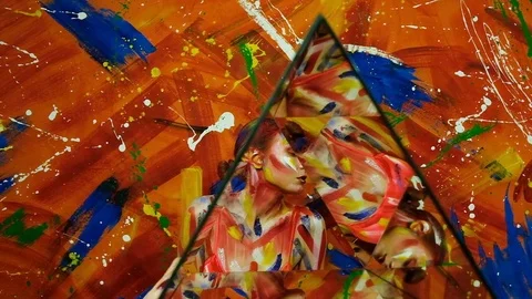 Bright multi-colored paint on the body of a young beautiful woman Stock Footage 124024563