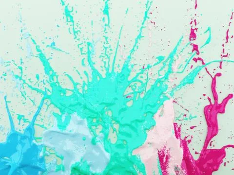 Bright multi-colored paints are sprayed on a light background. Thick texture. 3D Stock Illustration
