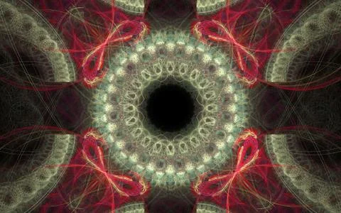 Bright multi-colored pattern from a circle and abstract figures of red Stock Illustration