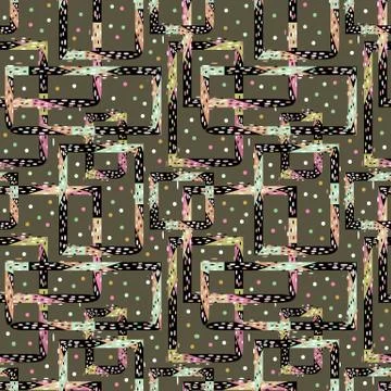 Bright multi-colored rectangles and dots on khaki green イラスト素材