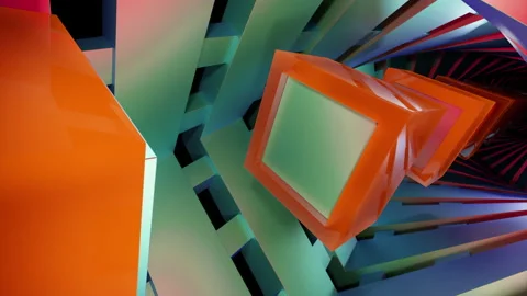 Bright multi-colored sliding squares. Design. Light geometric animation that Stock Footage 219420630