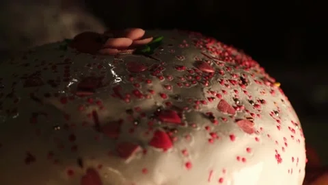 Bright multi-colored sprinkles on an Easter cake Stock Footage 191030753