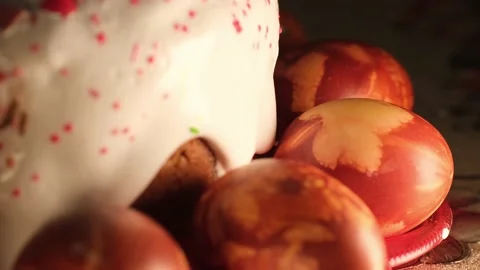 Bright multi-colored sprinkles on an Easter cake Stock Footage 191031994