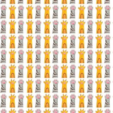 Bright multi-colored watercolor pattern. Background with cat paws Stock Illustration