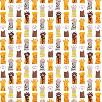 Bright multi-colored watercolor pattern. Background with cat paws Stock Illustration
