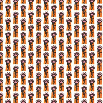 Bright multi-colored watercolor pattern. Background with cat paws Stock Illustration