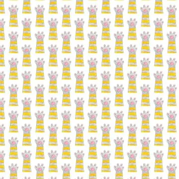 Bright multi-colored watercolor pattern. Background with cat paws Stock Illustration