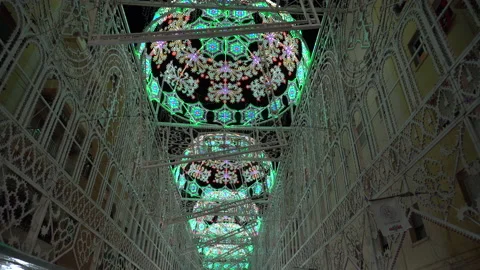 Bright multi-coloured amazing light show Open air street Light show display for Stock-Footage 133494198