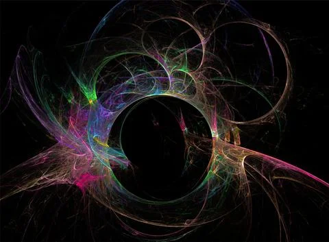 Bright multicolor abstract space illustration of a fantasy planet on a black Stock Illustration