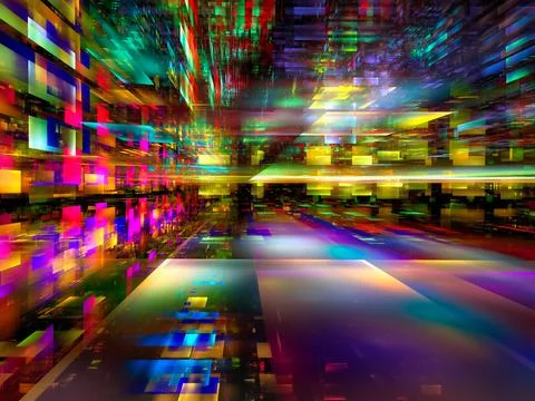 Bright multicolor background with perspective effect - abstract 3d illustration Stock Illustration