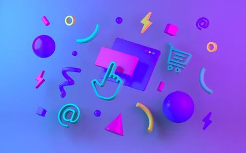 Bright multicolor geometric shapes for web design. 3d render Stock Illustration