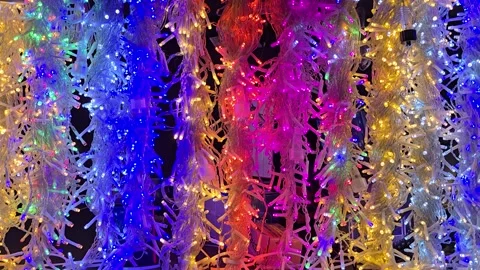 Bright Multicolor LED String Lights Gently Twinkling Creating Festive Christmas Stock Footage 321807958